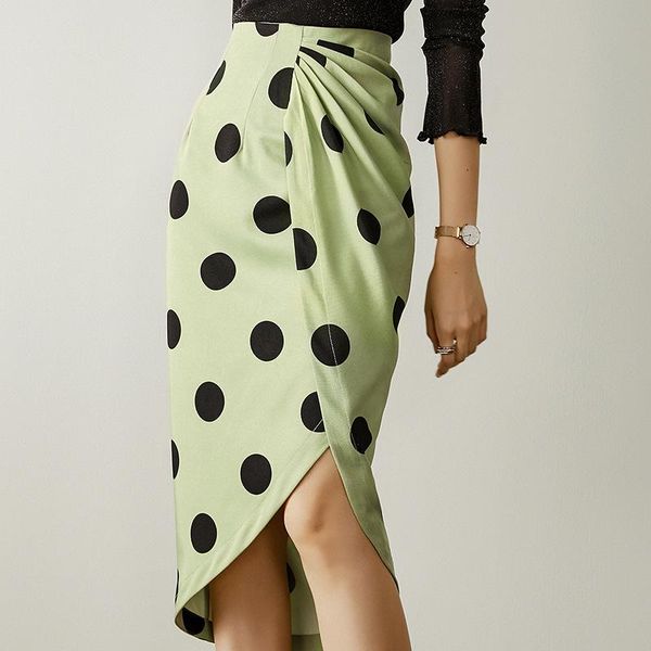 

skirts 2021 autumn short skirt women fashion irregular folds dot decoration green comfortable, Black