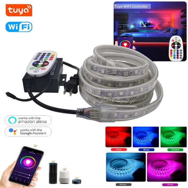 

smart tuya wifi app controller voice control with ac110v 220v rgb 60led/m flexible led strip tape ip67 waterproof strips