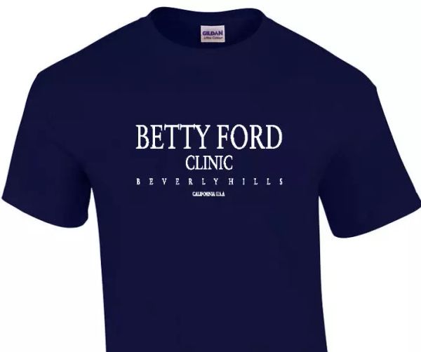 

Betty Ford T-shirt Beverly Hills Funny Alcohol Rehab Navy Blue White Tee Shirt, White;black