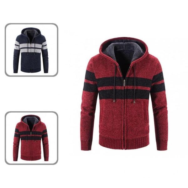 

men's sweaters cardigan sweater plush lining comfy long sleeve hooded pockets warm men coat for home, White;black