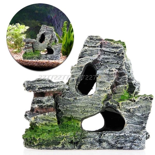 

mountain view rockery aquarium rock cave tree bridge fish tank ornament decor o11 dropship decorations