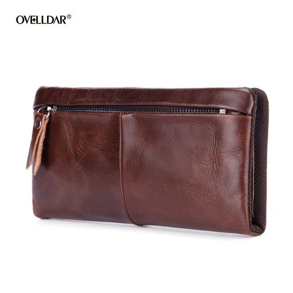 

leather men's wallet business casual long clutch bag multi-card position cowhide retro coin money wallets, Red;black