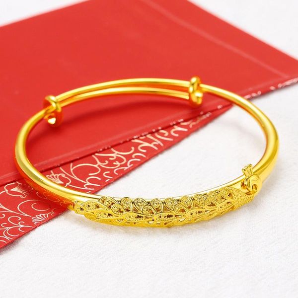 

bangle vietnam sand gold brass gold-plated jewelry ladies retro peacock open screen push-pull bracelet wedding birthday gift, Black