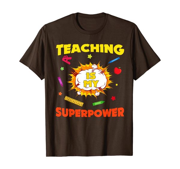 

super teacher - teaching is my superpower tshirt back, White;black
