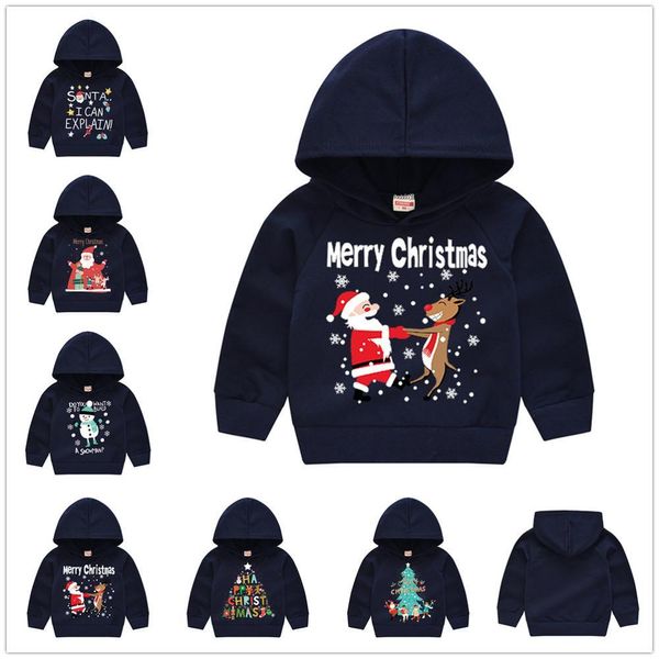 Natale Neonati maschi Felpe con cappuccio Maglione Blu scuro Costumi di Babbo Natale Felpe con cappuccio Bambini Pullover Ragazze Top Bambino Vestito 1-6 anni 210413