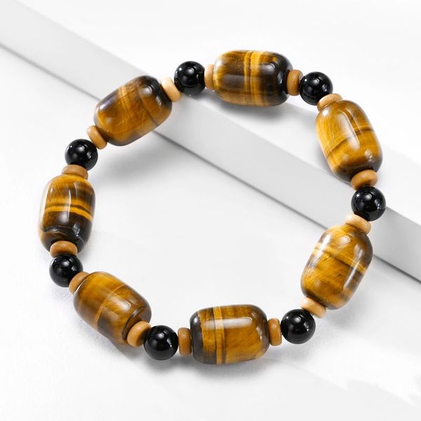 

link, chain men bracelet, yellow tiger eye stone beads bracelet jewelry, Black