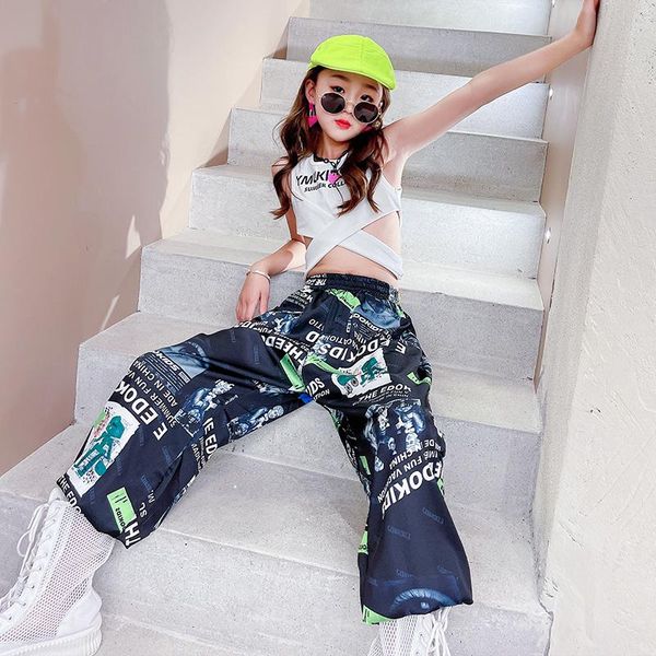 

clothing sets trend 2021 baby girls clothes summer suit cotton t-shirt letter tank + harem pants matching outfit 3 to 14y children's w, White