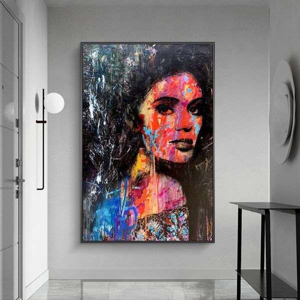 Abstract Woman Graffiti Art Canvas Pinturas na arte Posters e Impressões Modern Art Canvas papel de parede para celular para Sala de estar Cuadro