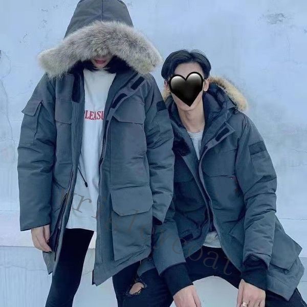 

winter outdoor leisure sports down jacket white duck windproof parker long leather collar canada real wolf fur stylish classic adventure, Black