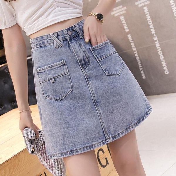 

skirts denim skirt women's summer high waist a-line, Black
