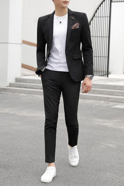 

men's suits & blazers oimgkorean style slim casual suit striped three-piece professional, White;black