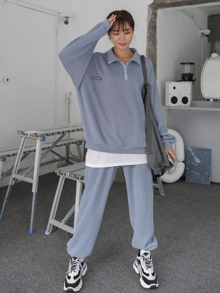 

dazy drop shoulder quarter zip pullover & sweatpants l6zw#, White