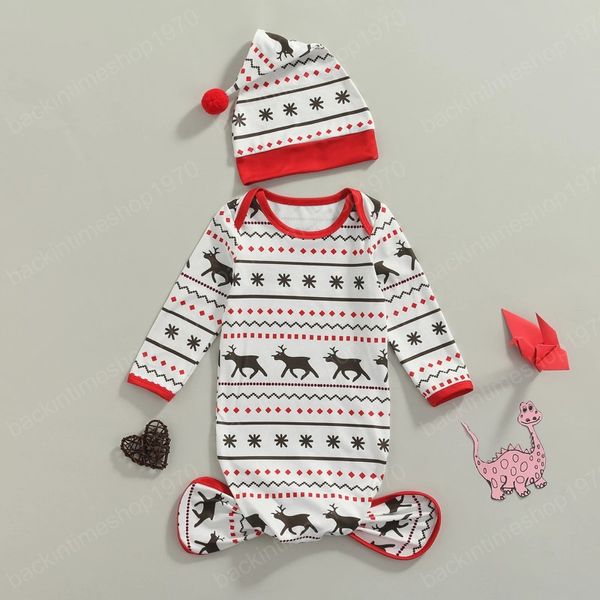 Natale neonato bambino neonato ragazza sacco nanna pagliaccetto a righe a maniche lunghe + cappello in cotone carino adorabile vestito dolce