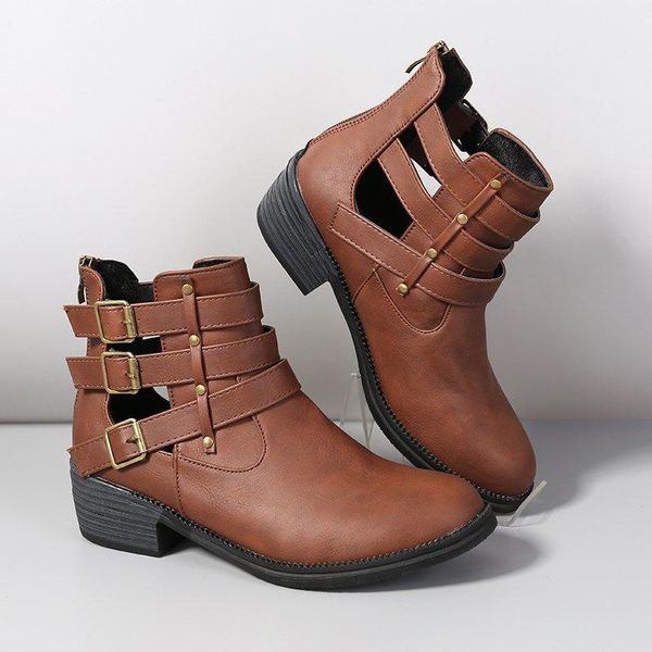 

sandals 2021 belt buckle hollow square heel fashion retro ankle boots women, Black