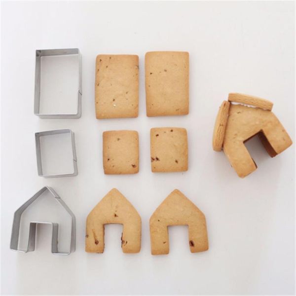 

baking moulds 3pcs/set stainless steel christmas house cookie mold diy tools biscuit fondant cutters 2