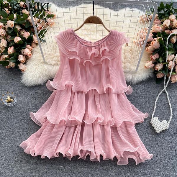 

women's blouses & shirts kusahiki korean 3d pleated ruffle blouse causal sleeveless o-neck women summer 2021 fashion chiffon blusas 6k4, White