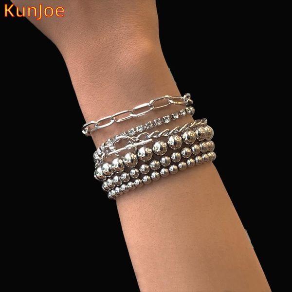 

link, chain kunjoe boho simulated pearls charm bracelet set fashion silver color beaded bangles acrylic jewelry for women, Black