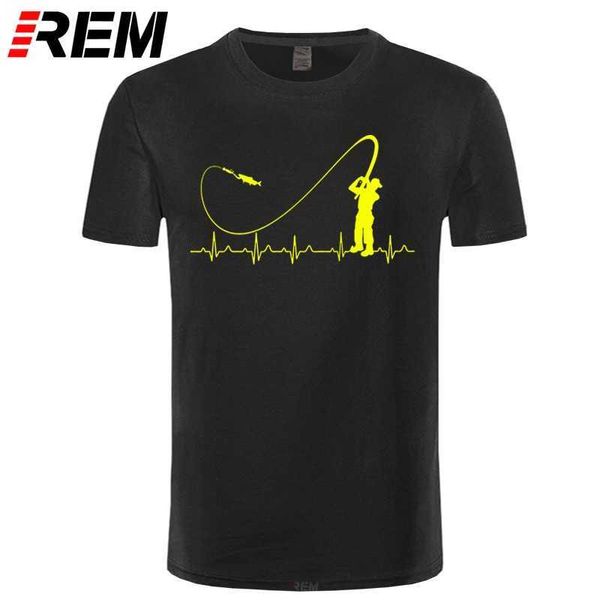 REM Fishinger Heartbeat Camiseta - Engraçado Peixe Fisherman Presente Idéia Moda Homens T-shirt Luva Curta Venda 100% Algodão 210629