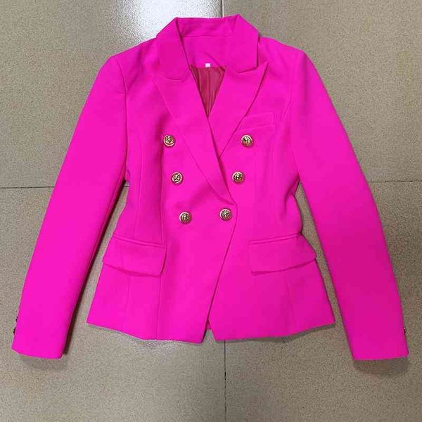 

stylish designer blazer women's classic double breasted lion buttons slim fitting blazer jacket pink 210330, White;black