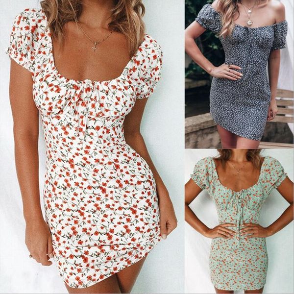 

off shoulder wrap summer boho women dress floral mini print short sleeve evening party ladies holiday beach, Black;gray