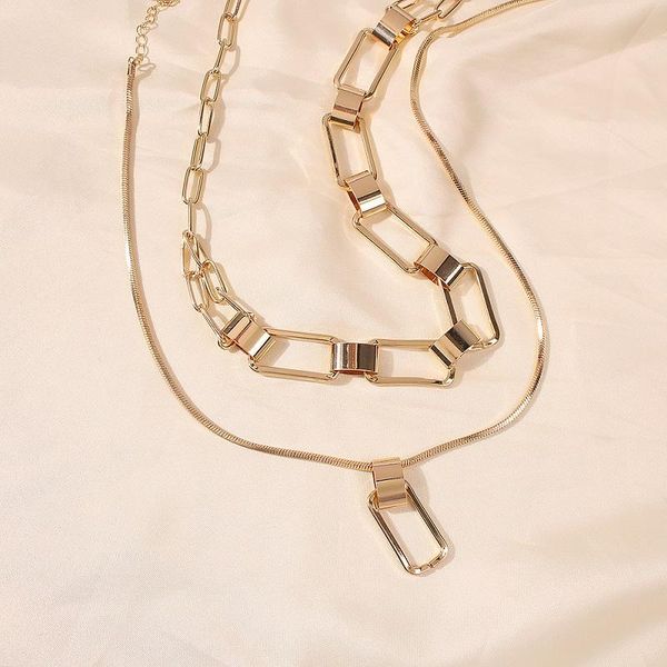 

chokers jiuzhen hip hop street double lock necklace industrial style square pendant wear jewelry support drop, Golden;silver