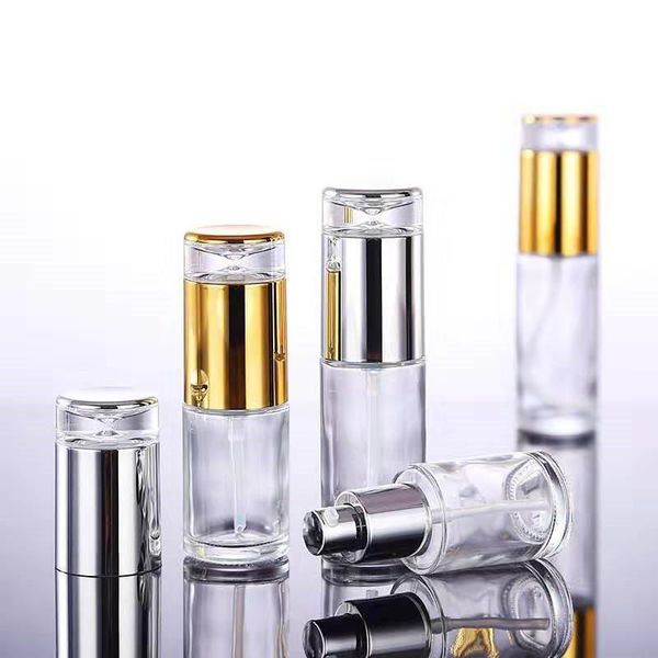 Bottiglia per pompa in vetro trasparente vuota (10 ml ~ 120 ml) per la lozione da imballaggio, barattoli cosmetici di crema Viaggiare piccolo contenitore 20g 30G 50G