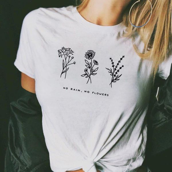 

summer harajuku no rain women t shirts flowers garden farm ringspun tee in girls casual clothing, White