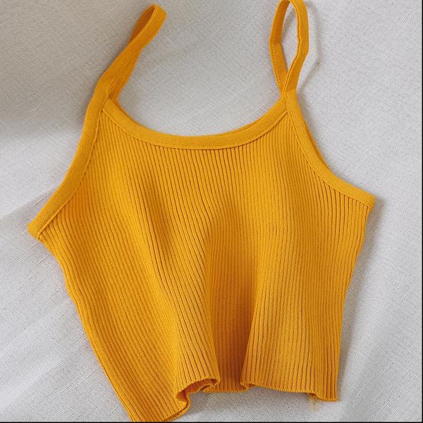 

knitting solid street camisole women tank with straps crop, White