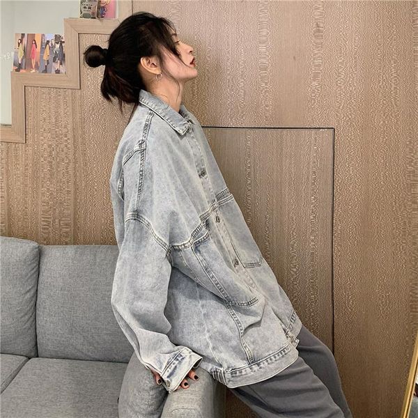 

women's jackets women korean style solid design single breasted retro oversize loose button jacket coats casual denim pocket coat chic, Black;brown