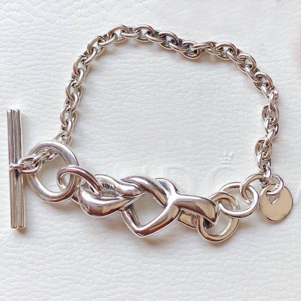 

bangles bracelet pan family heart interwoven s925 silver chain love design valentine's day gift, Black