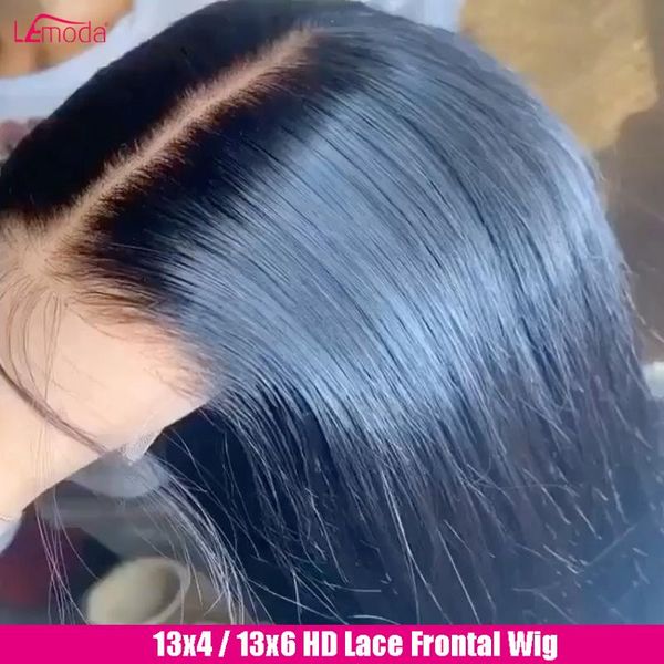 

lace frontal wig 13x4 13x6 straight front human hair wigs 150 180 density lemoda remy brazilian hd transparent, Black;brown