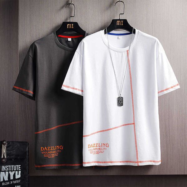 

men's short t-shirt sleeve summer fashion brand round neck pure cotton half body loose trend versatile wear, White;black