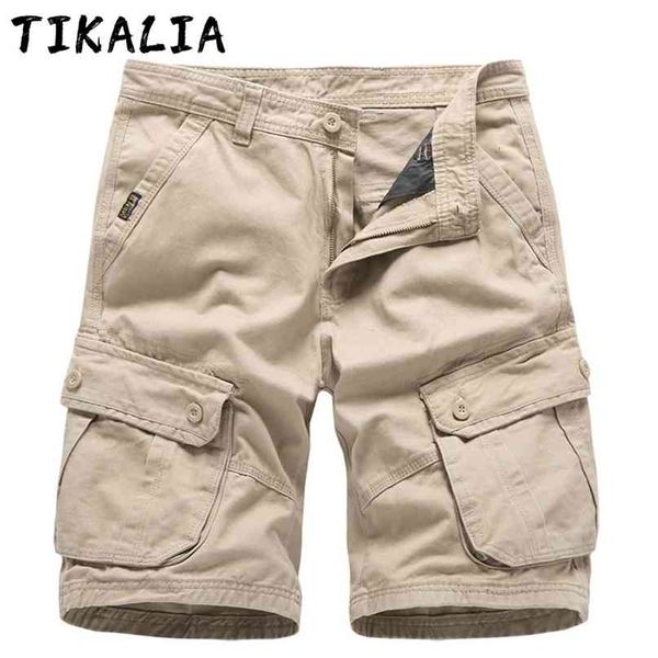 

men shorts summer multi-pockets cargo work casual cotton short pants trousers fashion clothing male bermudas 210712, White;black