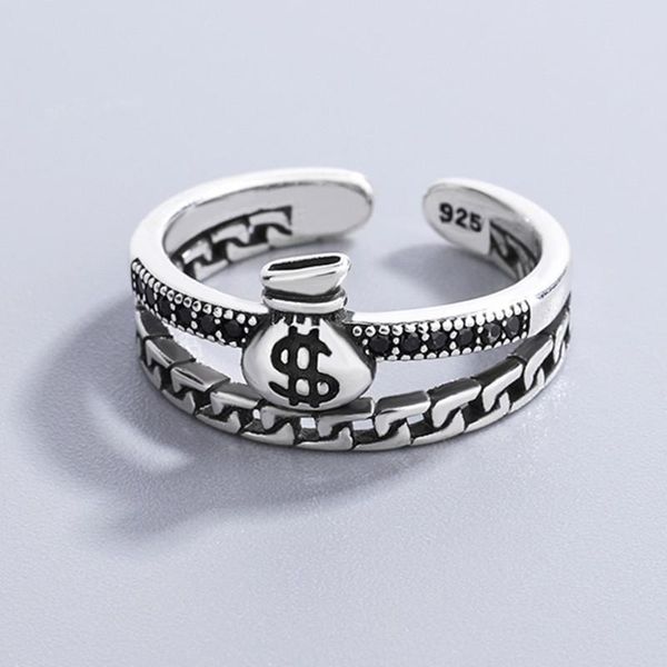 

wedding rings miuoxion retro double chain dollar zircon ring fashion personality party jewelry for women feature namour charm gift all seaso, Slivery;golden