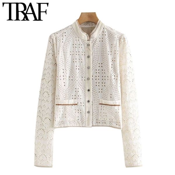 

women fashion cutwork embroidery patchwork velvet jacket coat long sleeve pockets female outerwear chic 210507, Black;brown