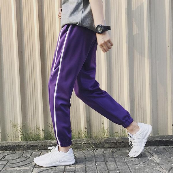 

men's pants loldeal men casual colored spliced side stripe printing stretchy trousers sweatpants harem loose fit unisex, Black