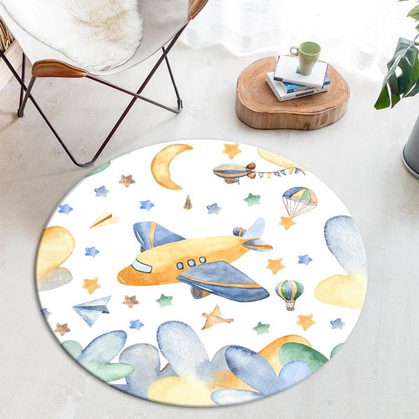 

carpets cartoon colorful airpalne cloud nordic round carpet for kids room children bedroom decor bedside mat play washable cute