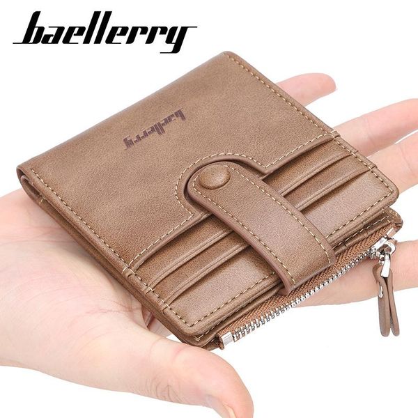 

card holders baellerry men short wallet zipper buckle multi coin purse driver license bag passport holder for male tarjetero hombre, Brown;gray