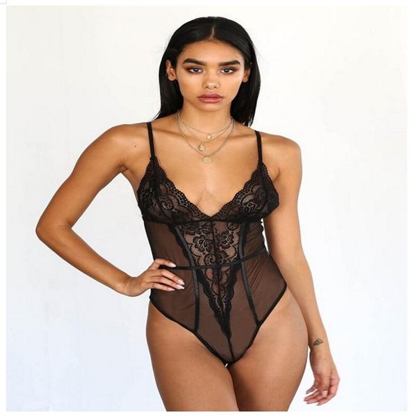 

pajamas large underwear mesh perspective jumpsuit, Black;white