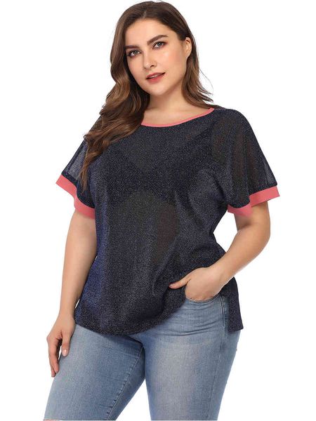 

women's plus size hy38137# large contrast stitching top