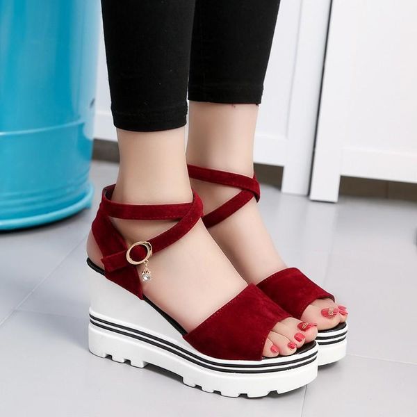 

sandals 2022 summer high heels women casual woman shoes platform wedges peep toe ladies, Black