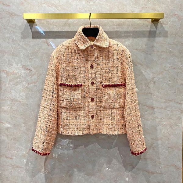 

women's wool & blends autumn 2021 spring designer 100%silk lining pockets tweed coat b359, Black