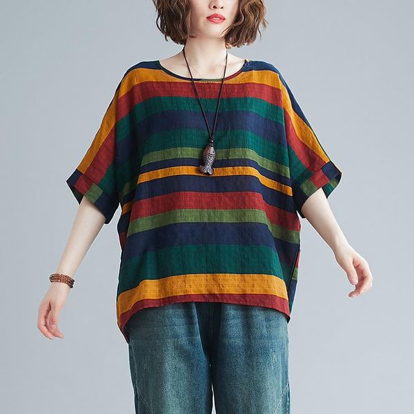 

women's t-shirt plus size women 90kg loose stripe t shirt basic tshirts bat sleeve ins female y2k aesthetic clothes, White