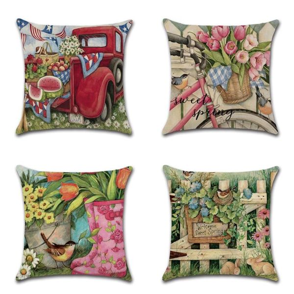 

1pcs cushion cover car pillow for home chair sofa decorative pillows oil painting flowers american country cushion/decorative