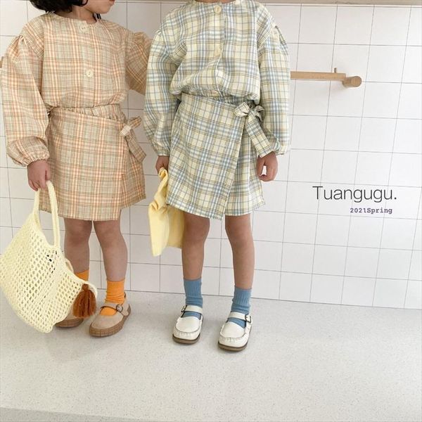 

spring fashion children plaid causal sets toddler girls long sleeve clothes with short pant bow tie two pieces suit, White