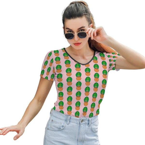 

women's t-shirt cactus tee shirt print womens t o neck kawaii short-sleeve street wear polyester, White