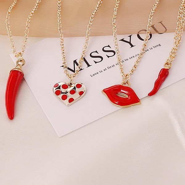 

pendant necklaces european and american jewelry love red pepper lip necklace female creative clavicle chain, Silver