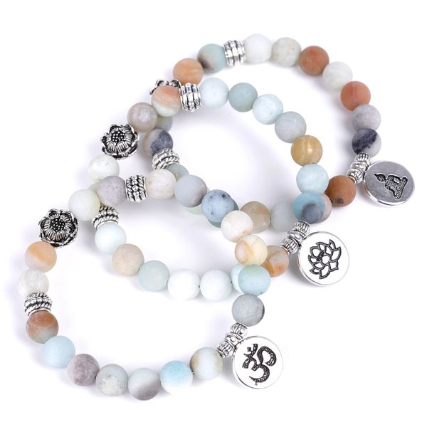 

bracelet stone frosted stone volcanic stone lotus om pendant bracelet, Black