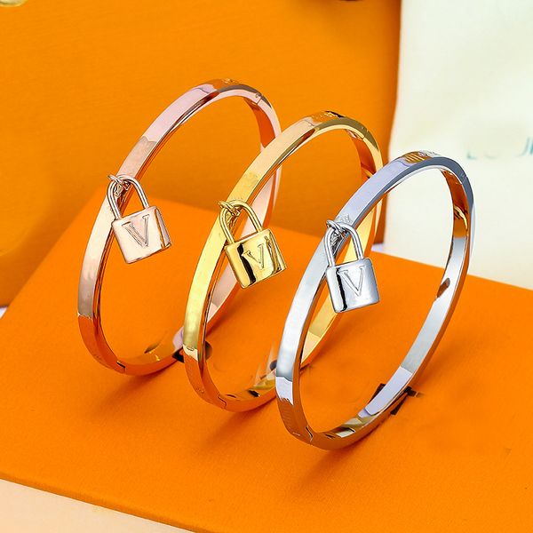 

fashion gold silver rose locker bangle for mens and women wedding lovers gift jewelry with box, Black