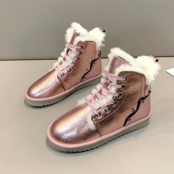 

boots 2021 winter style women fashion glossy snow casual flats waterproof keep warm, Black
